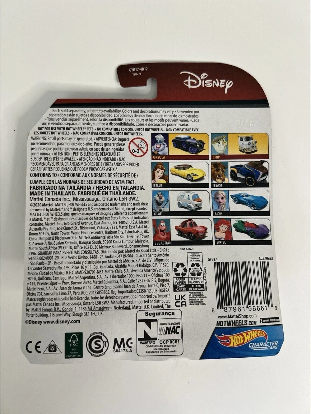 Hot Wheels Disney The Little Mermaid Sebastian Metal Diecast Car Model Toy 1/64